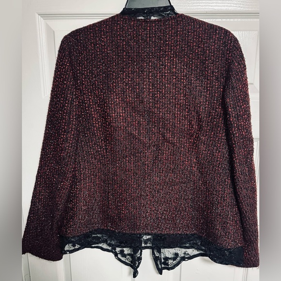 CHICO'S Tweed Gloriana Jacket Red Black Chiffon 1 Embellished - Picture 4 of 4